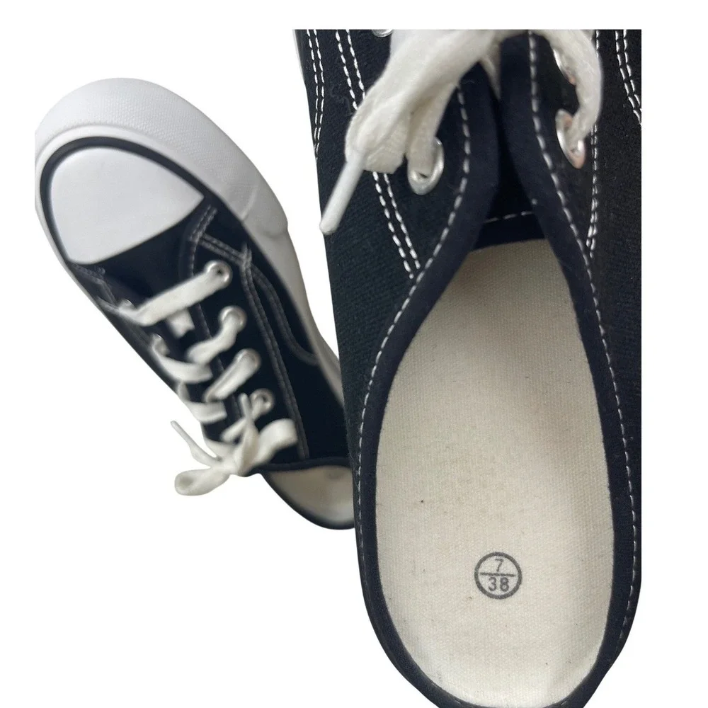 Black Canvas Mule Sneakers Women Size 7 Backless Slip On Low Top Shoes